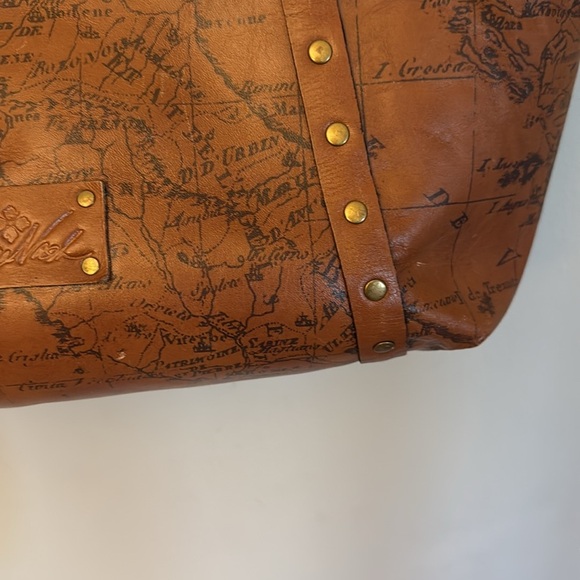 Patricia Nash Benvenuto Signature Map Print Brown Leather Tote Bag Purse - Picture 3 of 7